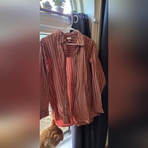 Women's Striped Button-Up Shirt in Rust with White Pinstripes